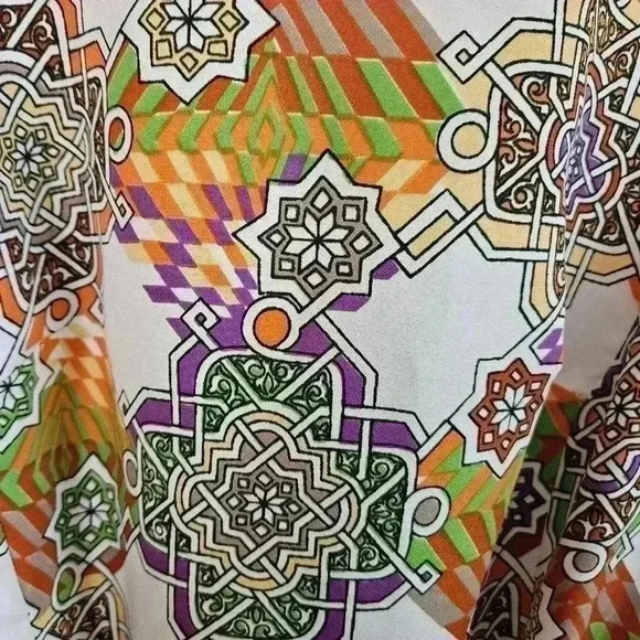 Vtg Carol Brady Style Dress Groovy Pattern Sleeveless Orange, Green And Purple - Picture 6 of 7